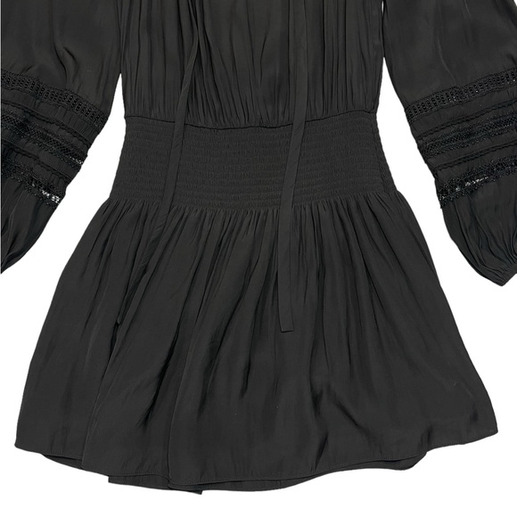 Ramy Brook Rosey Blouson Smocked Mini Dress Black Long Sleeve Tie Neck Size S - Picture 8 of 16